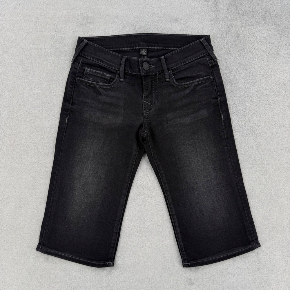 True Religion Womens Size 25 Black Denim Shorts Horseshoe Stitch Made in USA